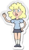 sticker of a cartoon worried woman waving vector