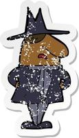 retro distressed sticker of a cartoon man in coat and hat vector