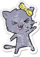 distressed sticker of a cartoon cat vector