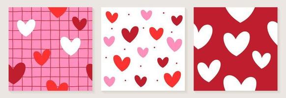 lindo corazón san valentín amor blanco rojo rosa color confeti plano estilo tela textil cuadrícula línea cheque sin costura patrón fondo verano primavera tarjeta de felicitación conjunto colección paquete vector ilustración