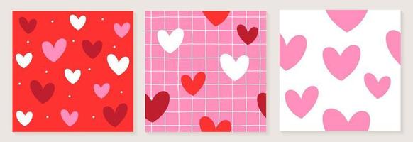 lindo corazón san valentín amor blanco rojo rosa color confeti plano estilo tela textil cuadrícula línea cheque sin costura patrón fondo verano primavera tarjeta de felicitación conjunto colección paquete vector ilustración