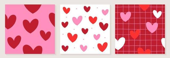 lindo corazón san valentín amor blanco rojo rosa color confeti plano estilo tela textil cuadrícula línea cheque sin costura patrón fondo verano primavera tarjeta de felicitación conjunto colección paquete vector ilustración