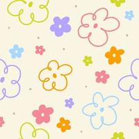 Cute Confetti Ditsy Daisy Flower Outline Pastel Color Seamless Pattern Background Vector Cartoon Background Illustration Print, Tablecloth, Picnic mat, wrapping paper, Mat, Fabric, Textile, Scarf.