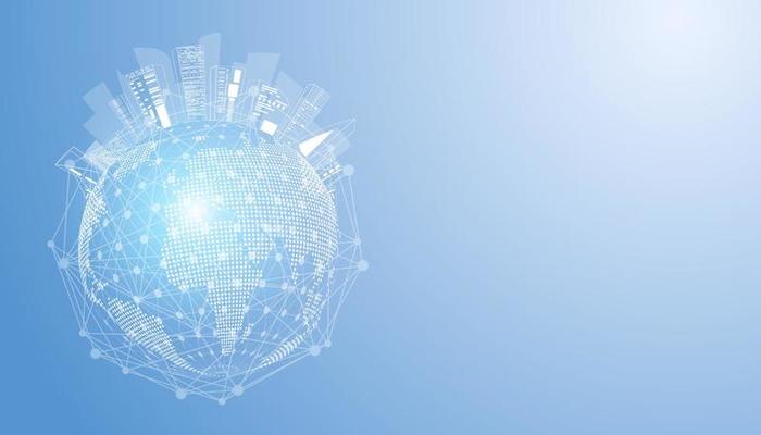 Abstract world digital modern map concept smart city white polygon on modern blue white background background image wallpaper for copyspace technology concept