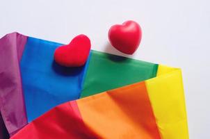 The rainbow flag is a symbol of pride lgbt and lgbtq with heart shape on white background, love wins concept photo