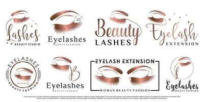 Set of eyelash extension logo design for beauty icon with creative element concept Premium Vector