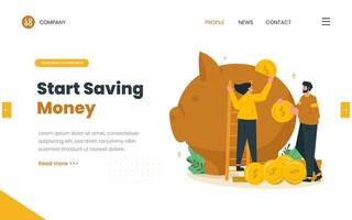 Flat design saving money on piggy bank vector