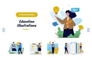 Flat design online education illustration pack vector