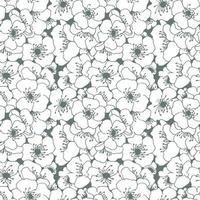 Stylized apple tree flowers line art seamless pattern. Summer vector flowers pattern.