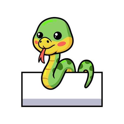 Cute little green snake cartoon with blank sign
