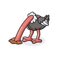 Cute little ostrich bird cartoon hiding a head in hole vector