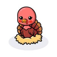 Cute baby turkey cartoon sitting in a nest vector