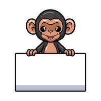 Cute baby chimpanzee cartoon with blank sign vector