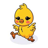 Cute little yellow chick cartoon running vector