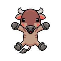 Cute little wildebeest cartoon raising hands vector