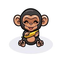 lindo bebé chimpancé caricatura sosteniendo un plátano vector