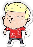 distressed sticker of a cartoon model guy pouting vector