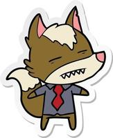 sticker of a cartoon office wolf showing teeth vector