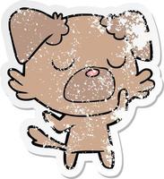 distressed sticker of a cartoon dog vector