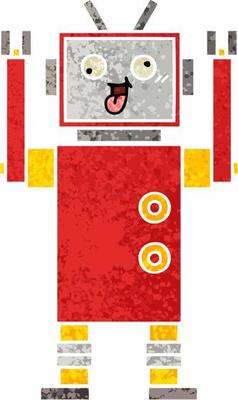 retro illustration style cartoon crazy robot