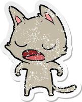 distressed sticker of a talking cat cartoon vector