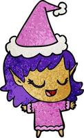 happy textured cartoon of a elf girl wearing santa hat vector