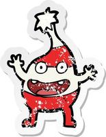 retro distressed sticker of a cartoon funny christmas creature vector