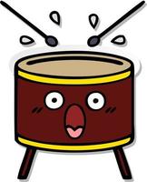 distressed sticker of a cute cartoon drum vector