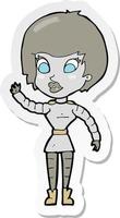 sticker of a cartoon robot woman waving vector