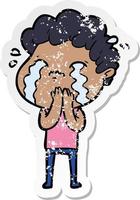 distressed sticker of a cartoon man crying vector