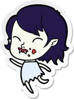 sticker of a cartoon vampire girl with blood on cheek vector