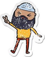 distressed sticker of a cartoon man with beard vector