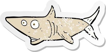 retro distressed sticker of a cartoon happy shark vector