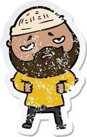 distressed sticker of a cartoon worried man with beard vector