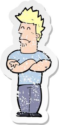 retro distressed sticker of a cartoon sulking man
