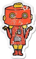 distressed sticker of a cartoon robot vector