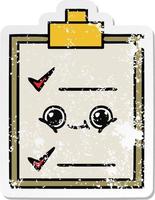 distressed sticker of a cute cartoon check list vector