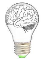 Sketch style illustration of a human brain having an idea photo