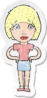 retro distressed sticker of a cartoon worried woman vector