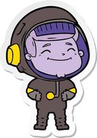 sticker of a happy cartoon astronaut vector