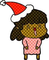 comic book style illustration of a woman wearing santa hat vector