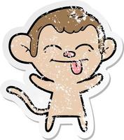 distressed sticker of a funny cartoon monkey vector