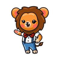 Cute baby lion cartoon wearing clothing and bow tie vector