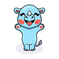 Cute baby rhino cartoon raising hands vector