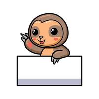 Cute baby sloth cartoon with blank sign vector