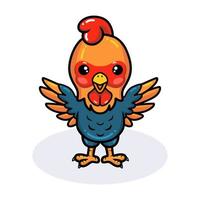 Cute happy little rooster cartoon raising hands vector