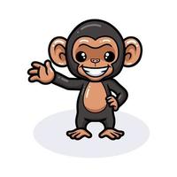 Cute baby chimpanzee cartoon waving hand vector