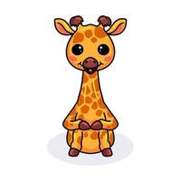 linda pequeña jirafa sentada de dibujos animados vector