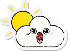 distressed sticker of a cute cartoon sun and cloud vector