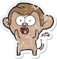 distressed sticker of a cartoon shocked monkey vector